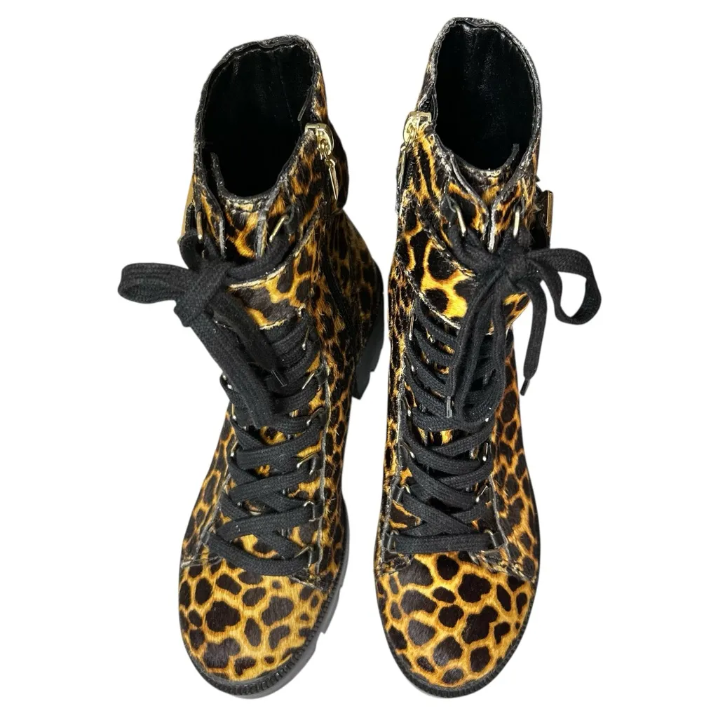 Schutz Shoes Women Size 6.5 Leopard Ankle Combat Boots Chunky Heel Leather Hair - Image 8
