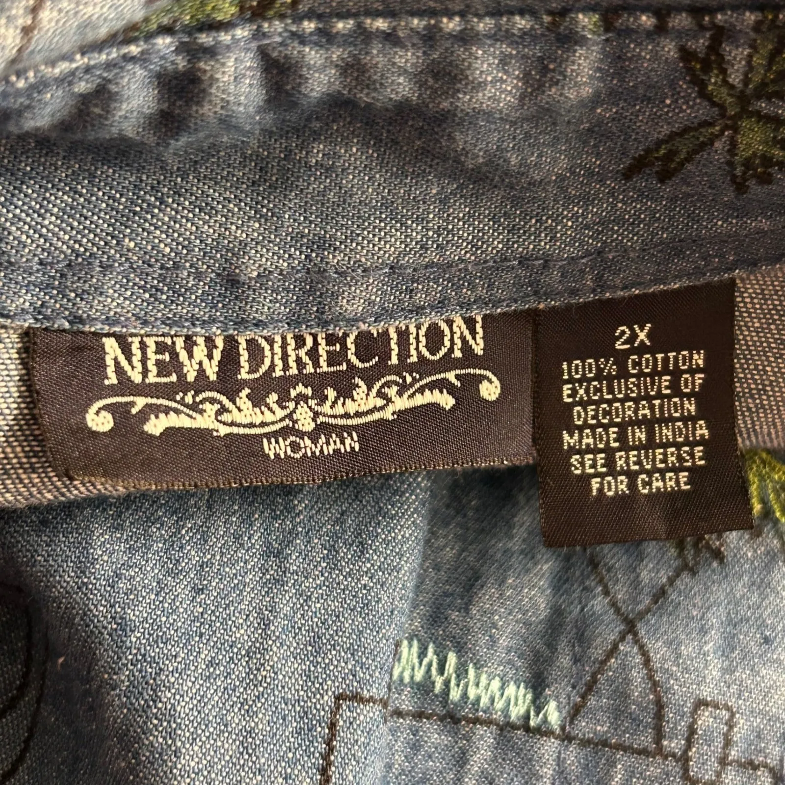 Artwork Denim Button Up Shirt Blue 2X - Image 7