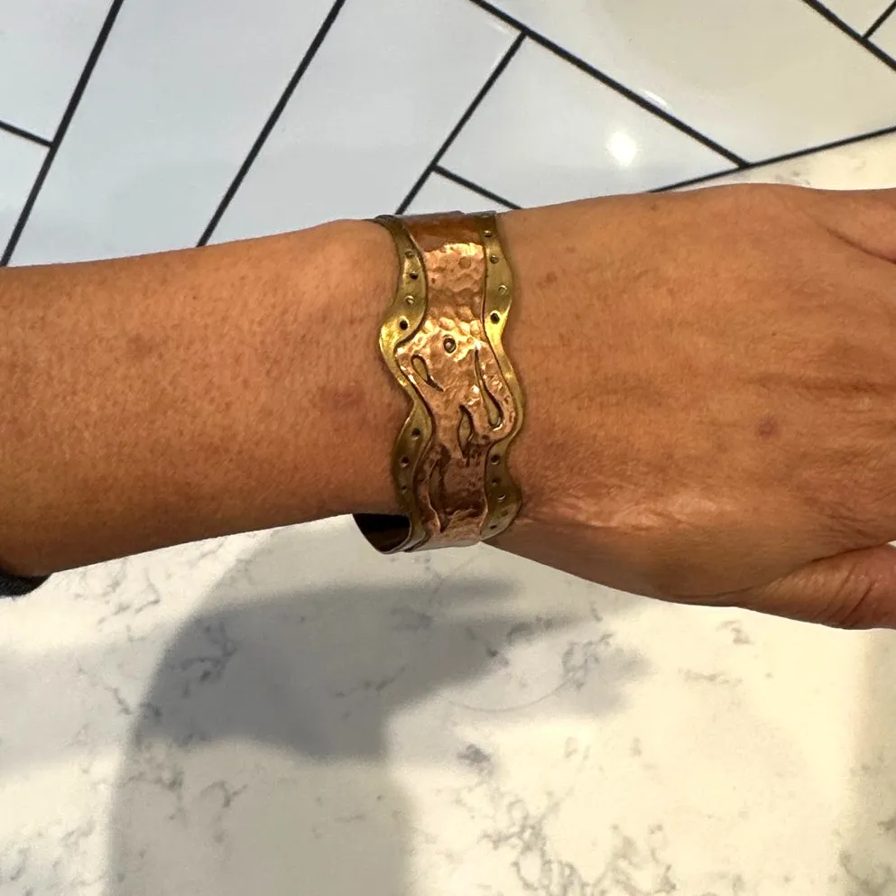 vintage copper brass cuff bracelet organic wavy serpentine design bohemian - Image 5