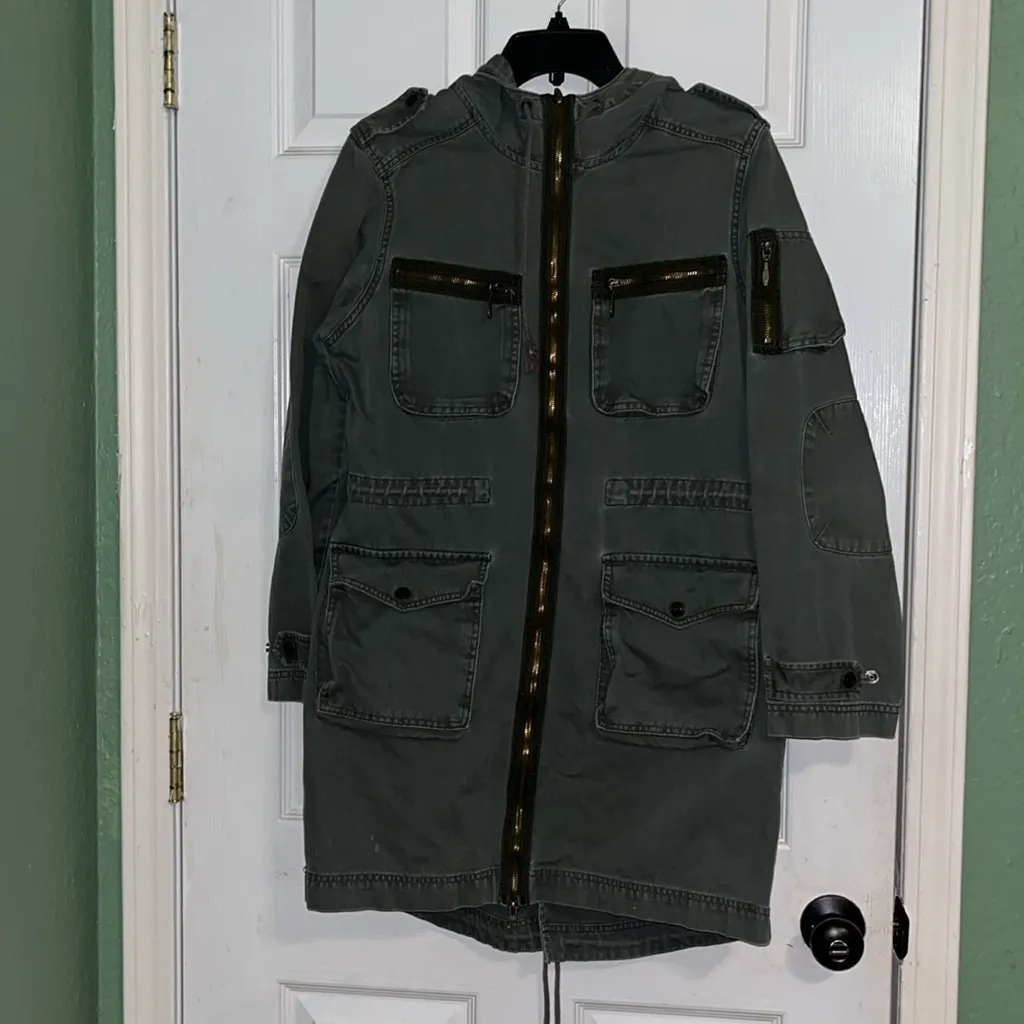 Vintage Denim Olive Green Jacket trench coat jacket Jean jacket green coat - Image 9