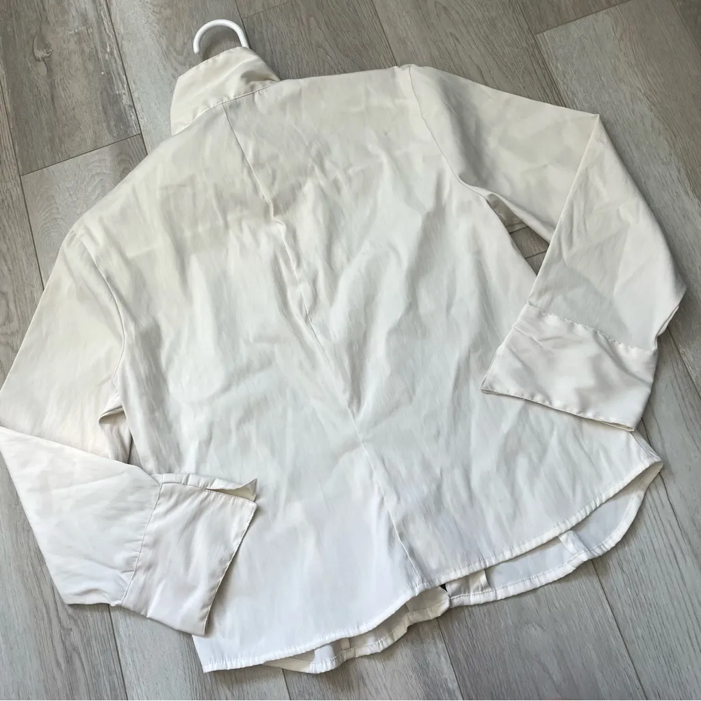 Vintage Sporty Jacket full zip long sleeve womens Cream (medium) preppy classic - Image 4