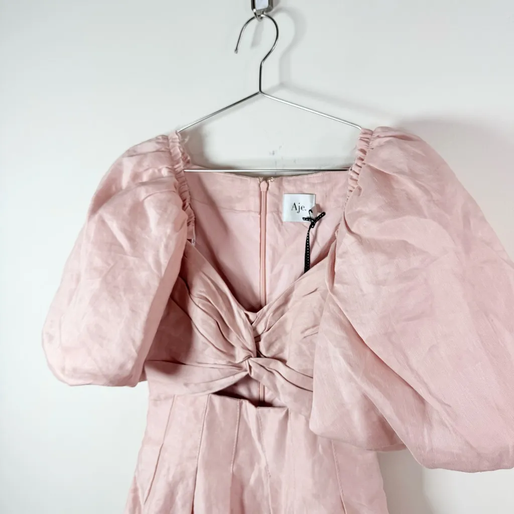 Aje. Dusk Knot Puff Sleeve Mini Dress in Blush Pink Size 4 - Image 3