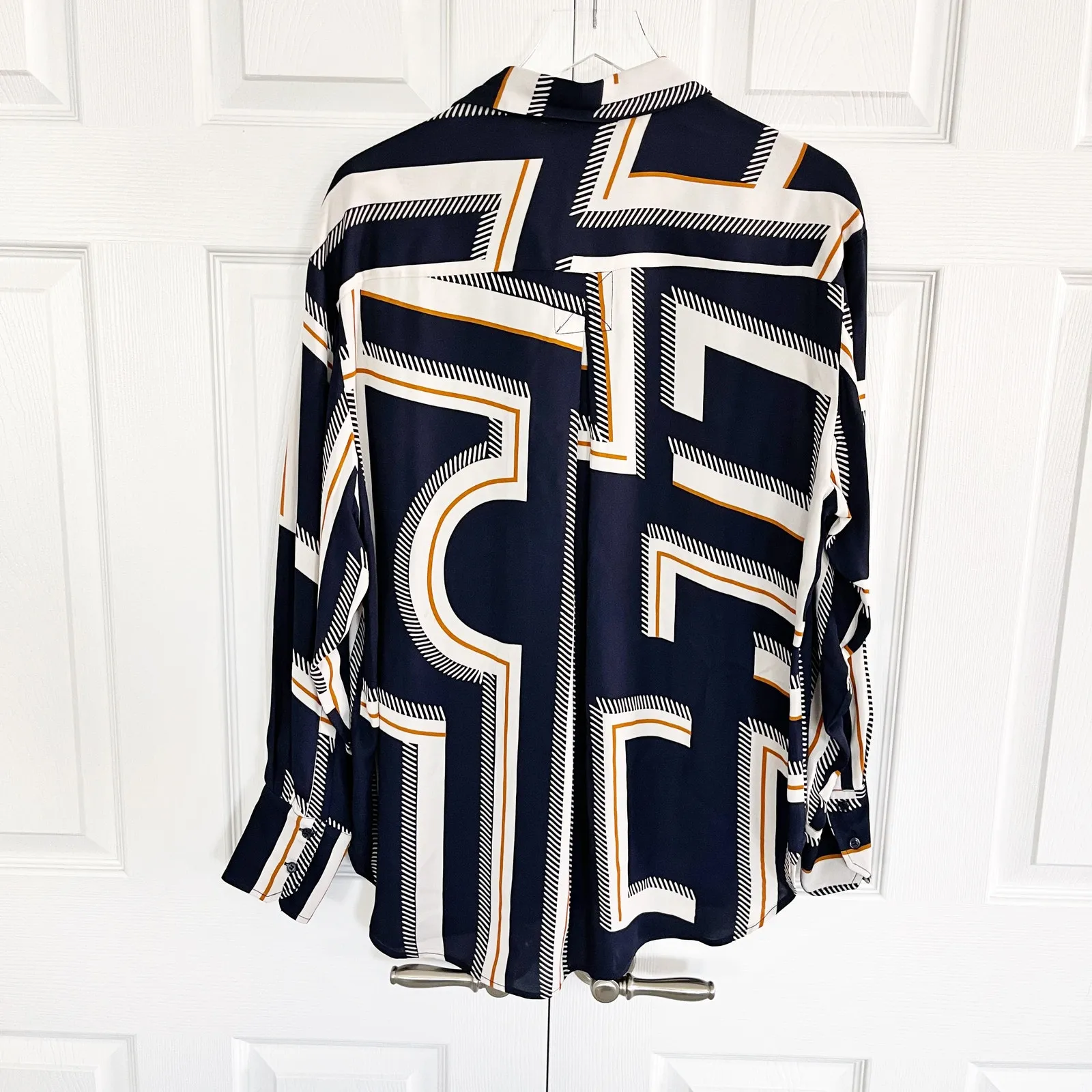 Reiss Isadora Navy Geometric Print Button Through Shirt - Image 8