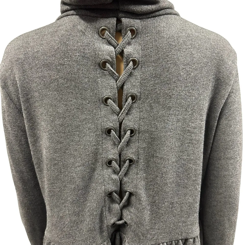 Maurices Gray Cowl Neck Grommet Laced Back Long Sleeve Babydoll Knit Tunic M - Image 3