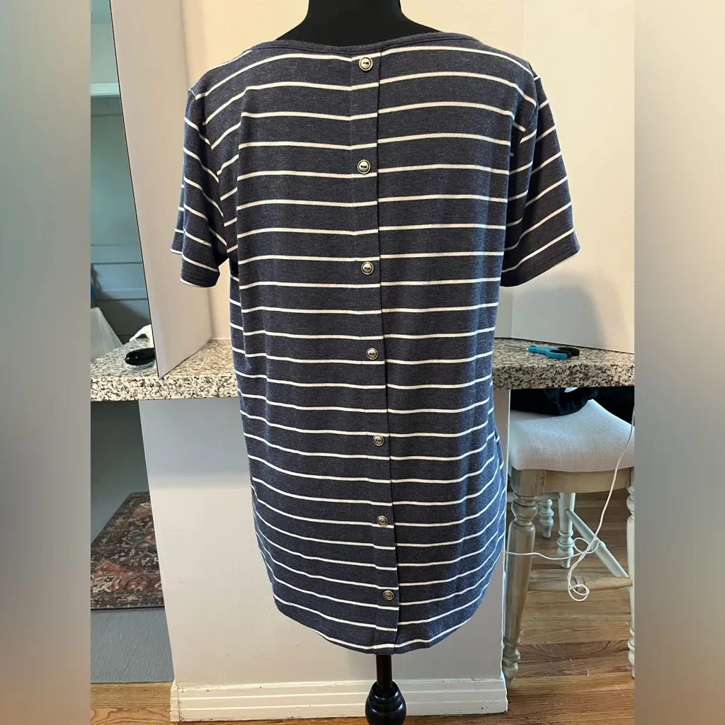 Pink Clover Navy and White Striped Tee - Image 3