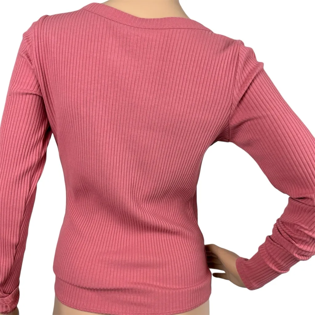 Hollister Henley Button Down V-Neck Long‎ Sleeve Shirt Medium Mauve Pink - Image 3