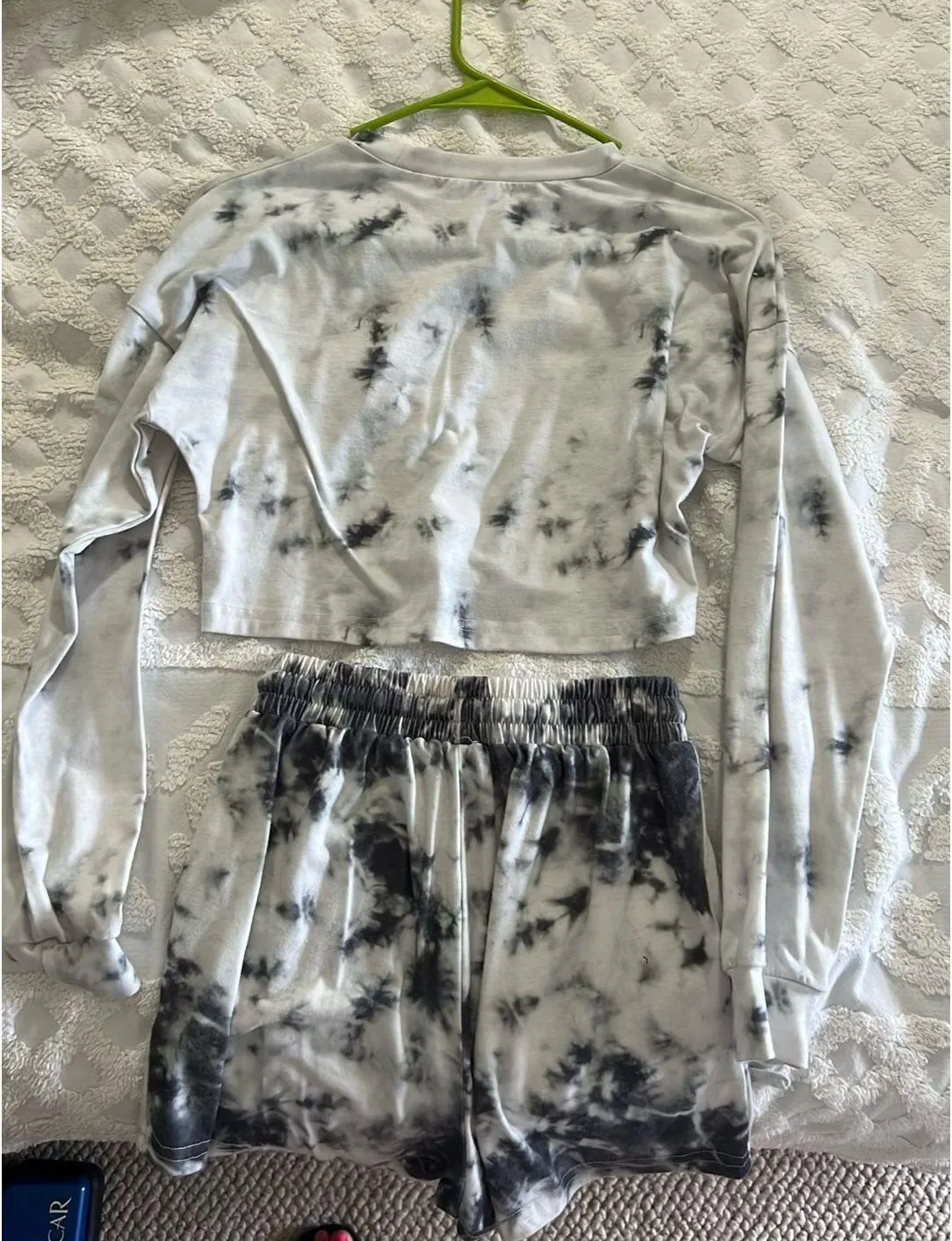 Tie Die Set salt and pepper long sleeve with shorts - Image 2