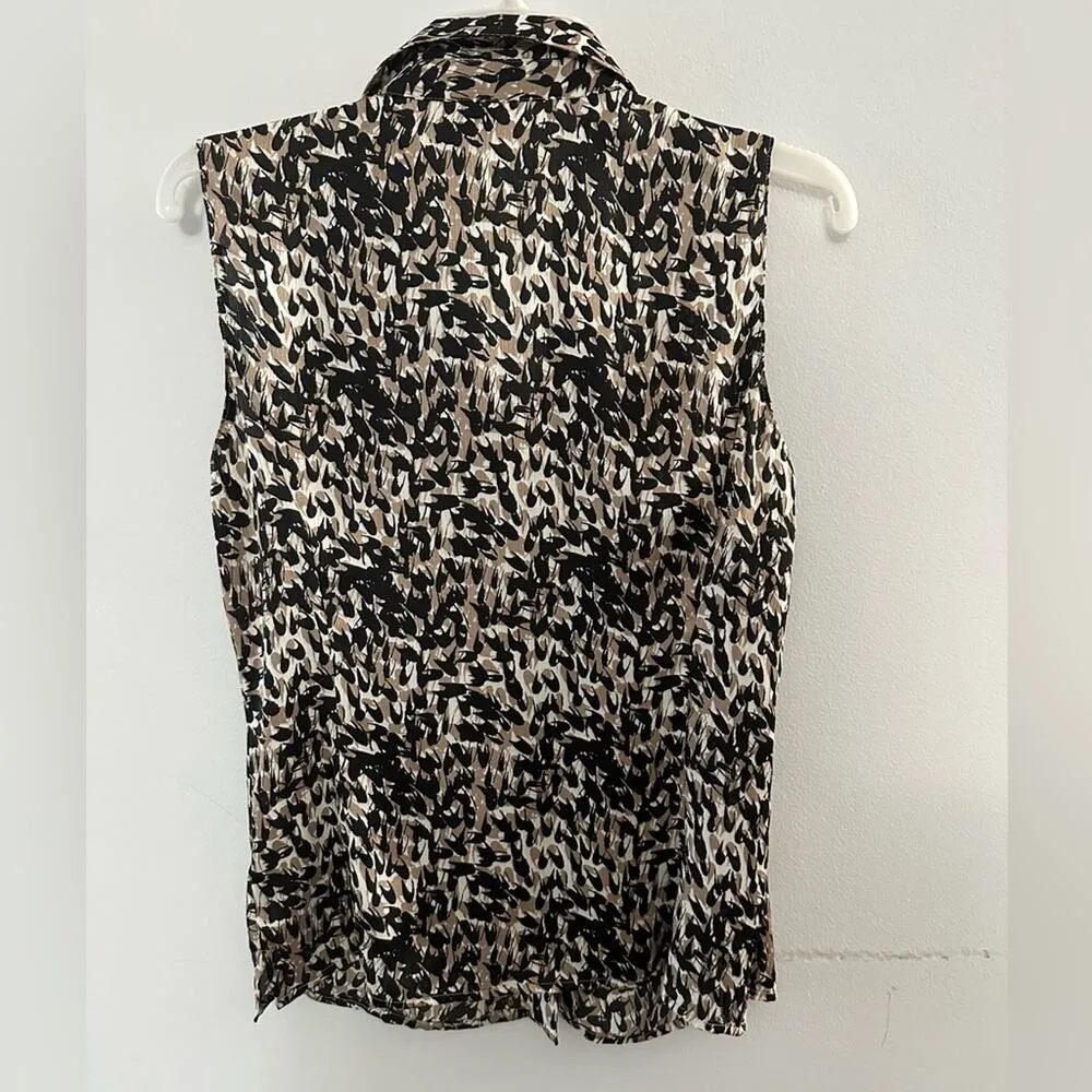 Tahari Arthur S. Levine Top Womens Small Blouse Black Tan Business Office Ruffle - Image 3