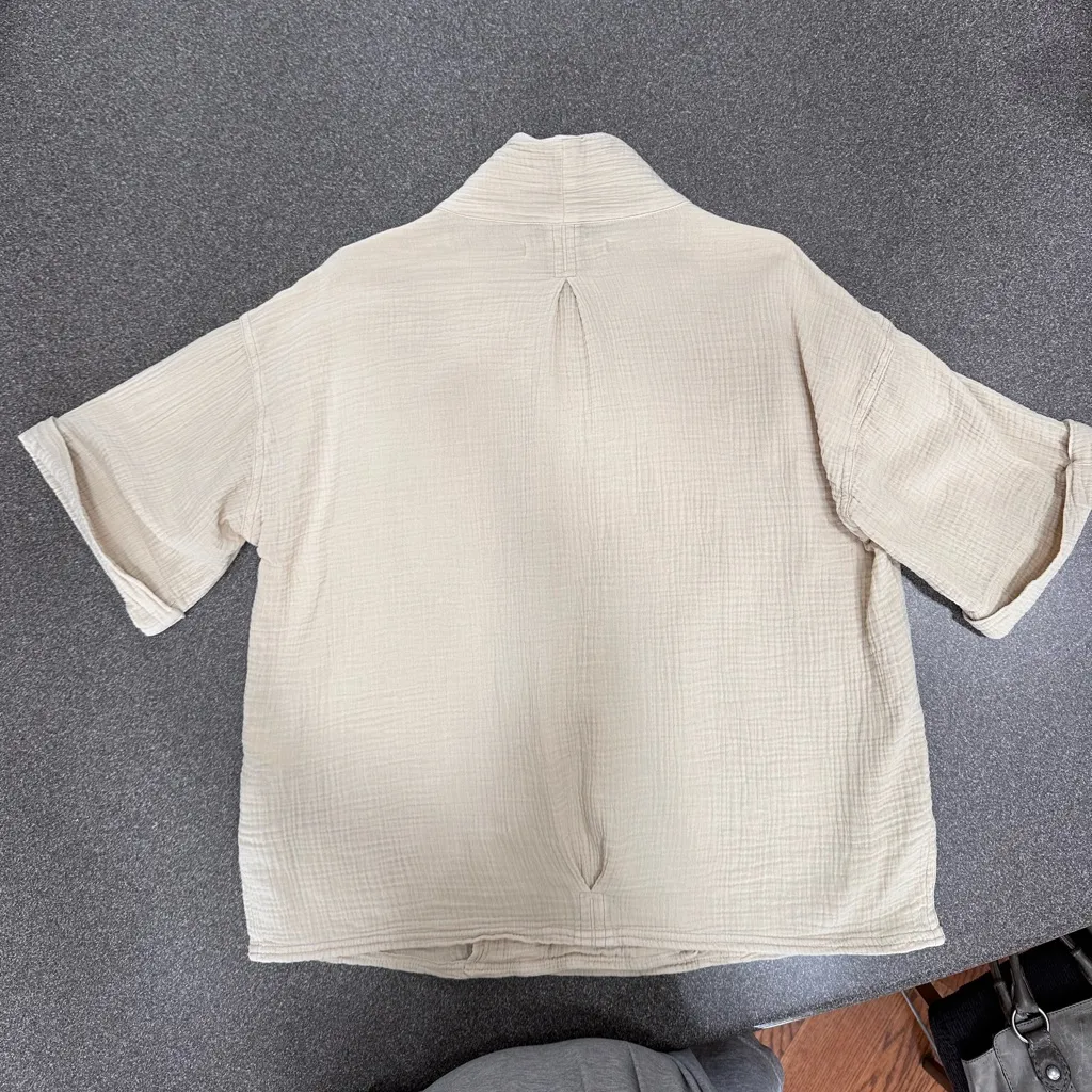 Free People Women's Lou Textured Gauzy Cotton Blazer Top Jacket Cream - Image 7