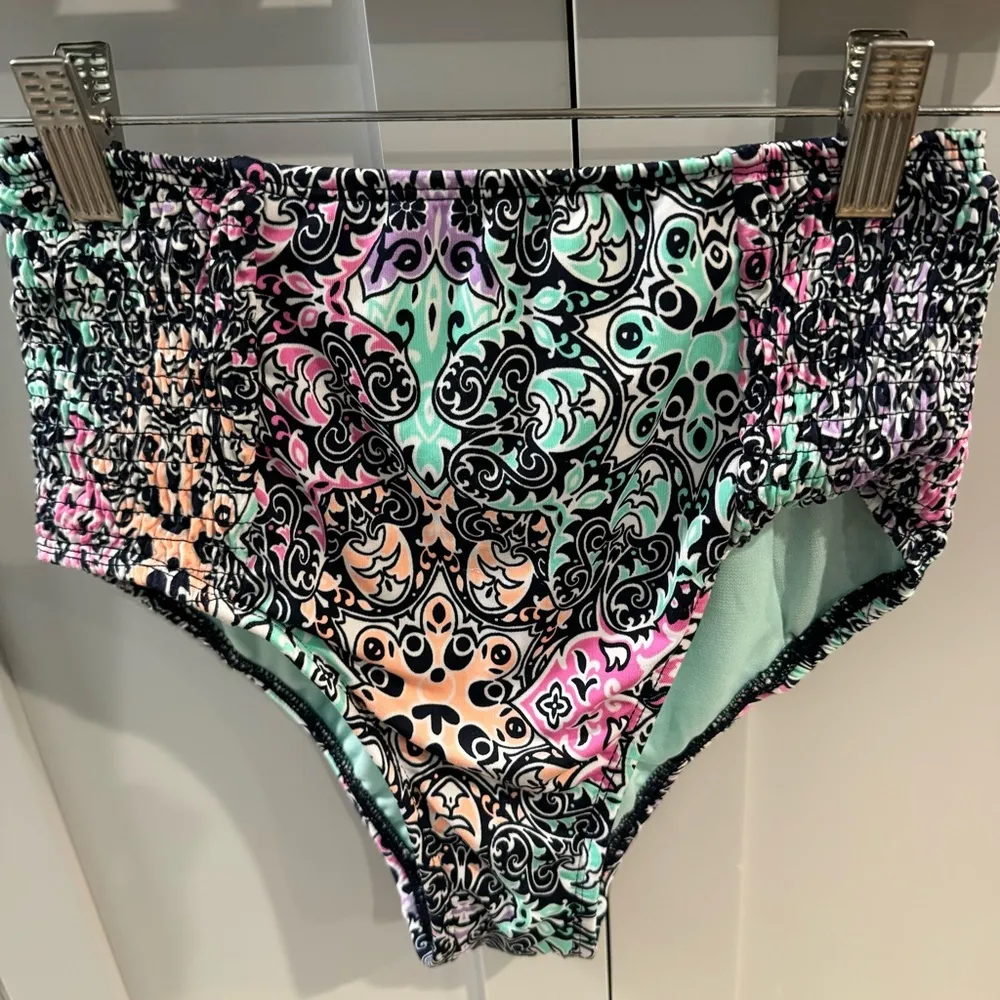 Bikini Lab High Rise Bikini with‎ Bandeau Top w/Smocking Pastel Paisley Print Sm - Image 6