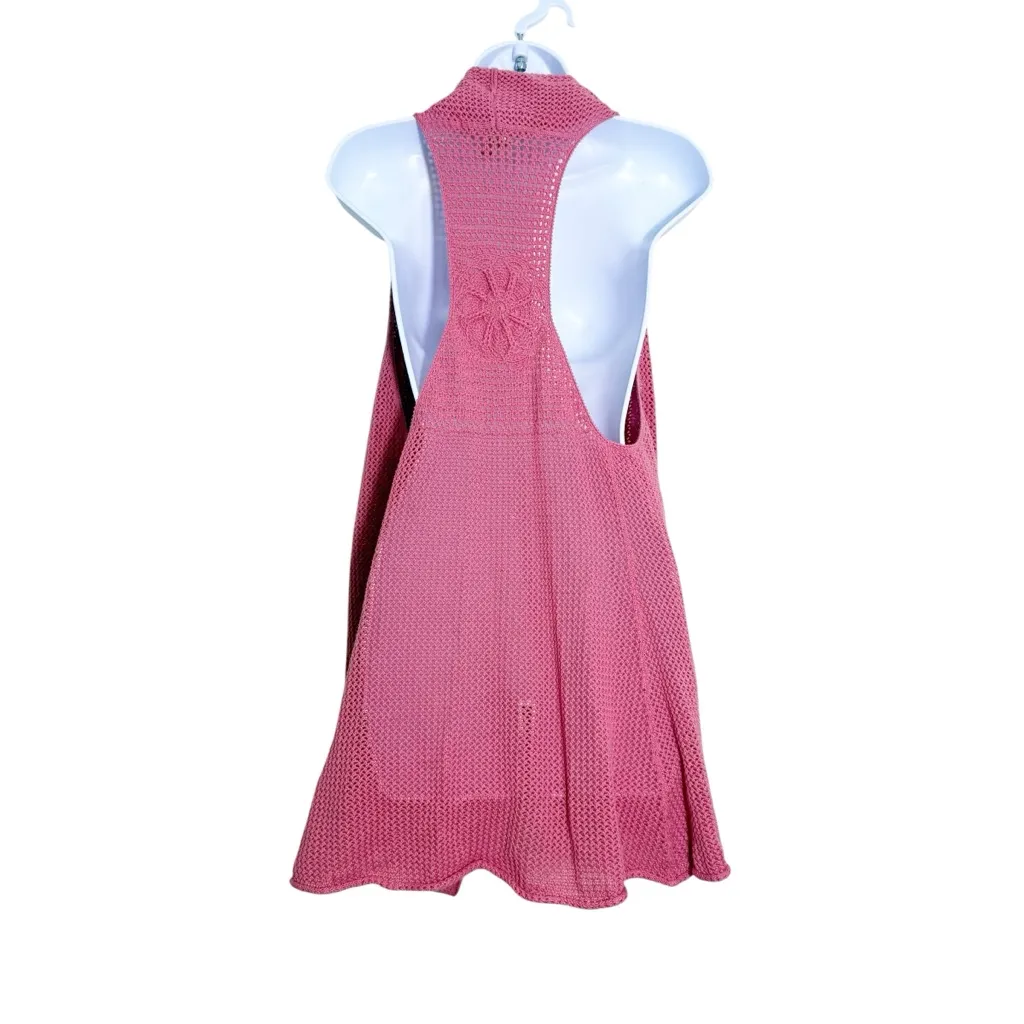 Athleta Dusty Pink Knit Crochet Open Front Vest Size Large - Image 6