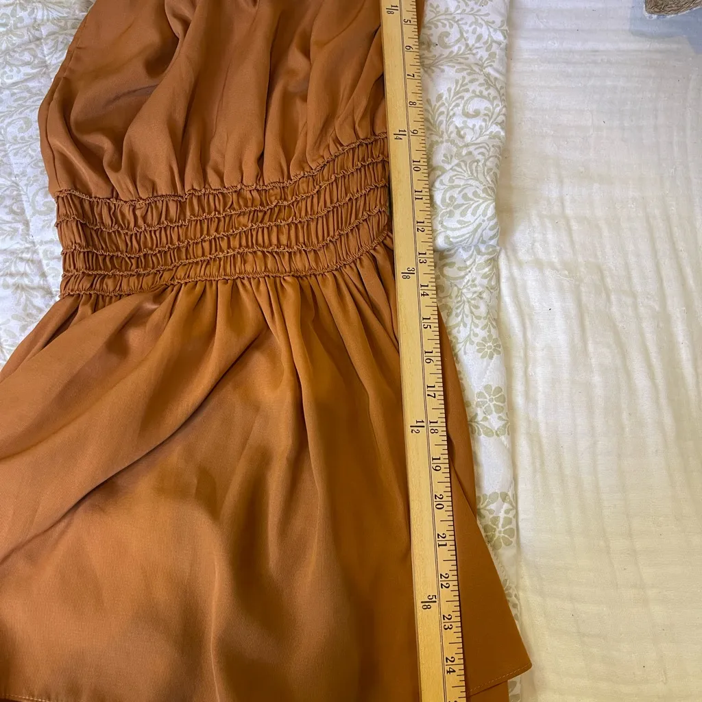 Strapless Smocked Mini Dress Rust Brown M Size M - Image 6