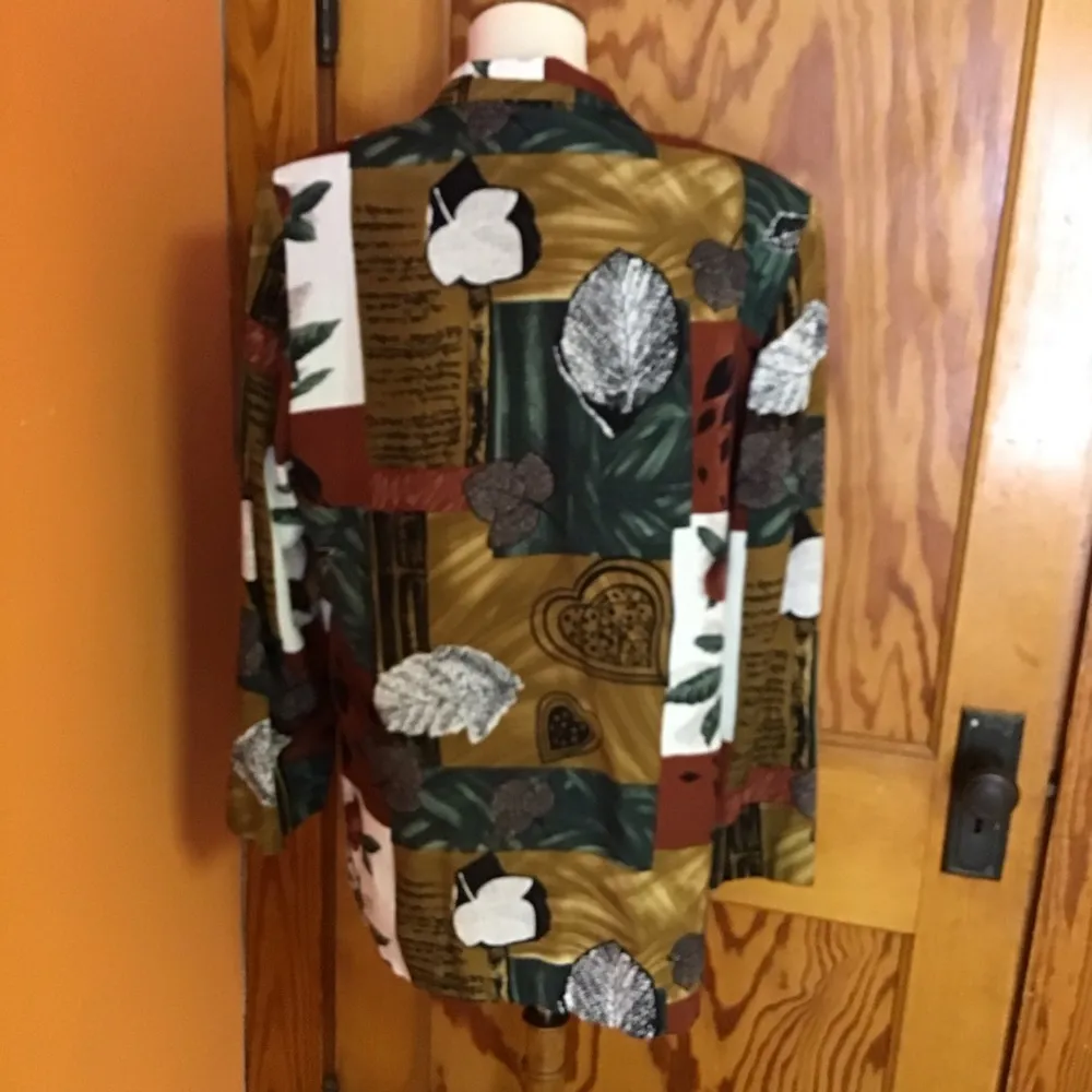 Vintage 90s patchwork print & leaves blazer Size L - Image 3