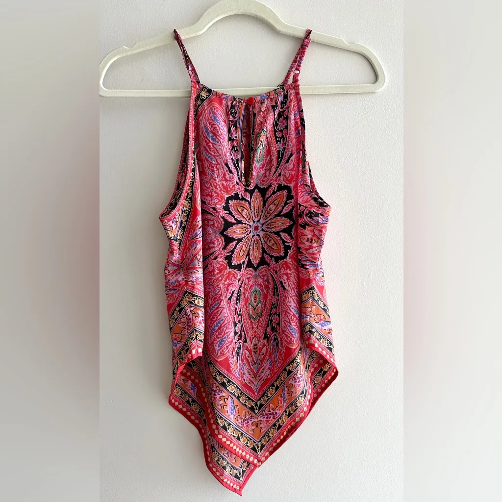 Bog Collective Bandana Tank Top, Pink Floral Bohemian Spaghetti Strap, Small - Image 13