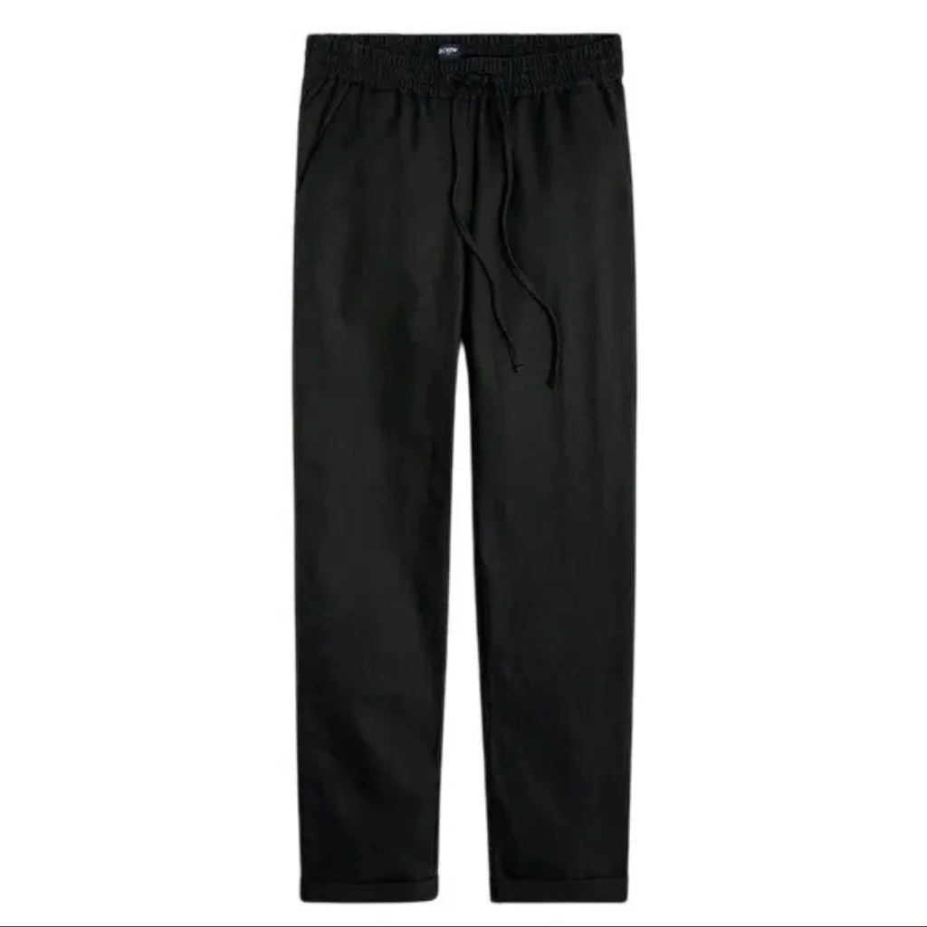 J. Crew Linen Cotton Blend Drawstring Pants Black Pull On Elastic NWT‎ Size 16 - Image 12
