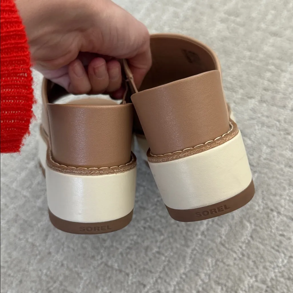 Sorel JOANIE IV Wedge Platform Sandals honest beige gum tan slides - Image 7