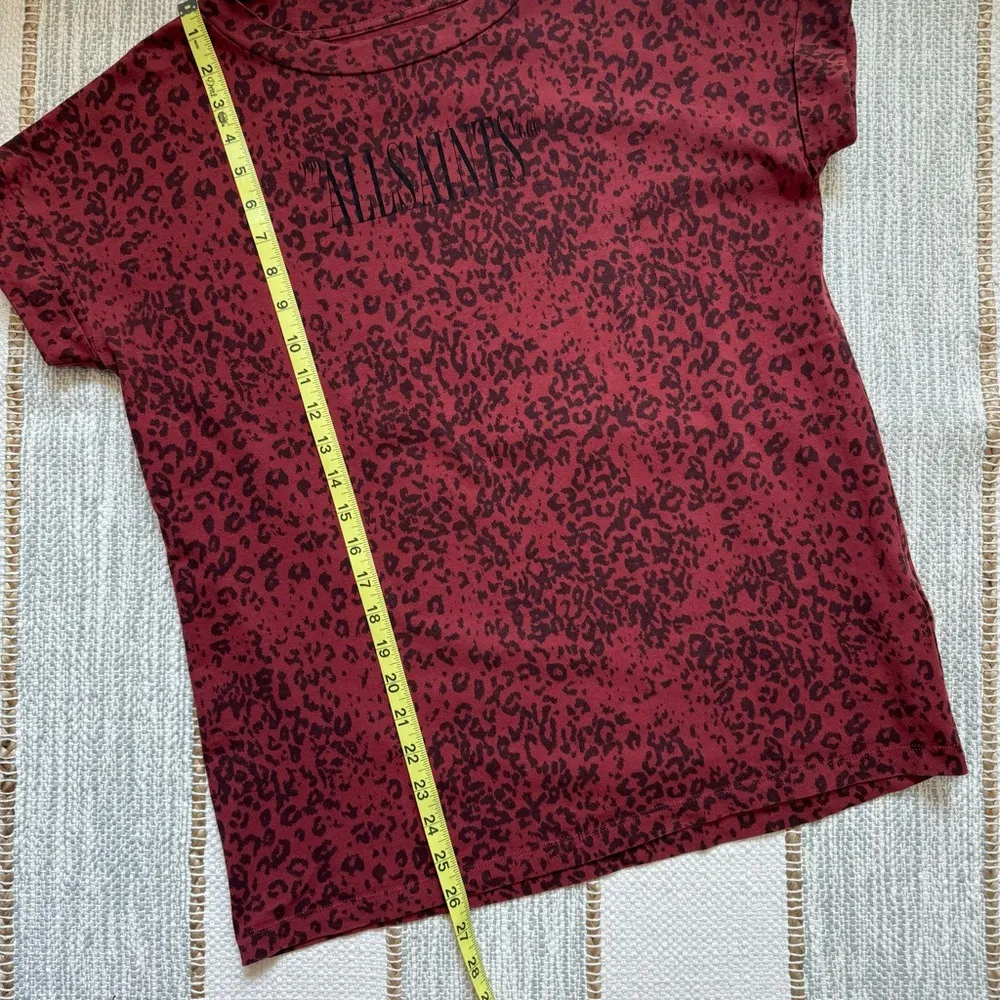 Allsaints Red Leopard Print Logo Front Short Sleeves Oversized T-Shirt XS/ Small - Image 5