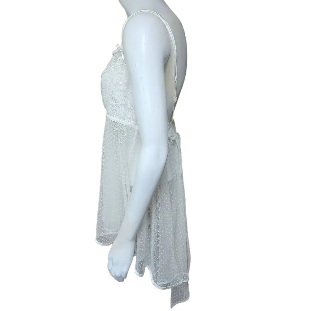 In Bloom by Jonquil Cream Polka Dot Mesh Babydoll Chemise (L) - Image 3