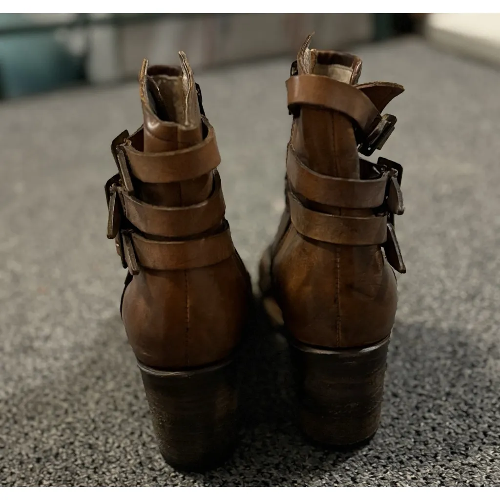 Freebird by Steven Peru Leather Size 9 Mid-Shaft Ankle Open Toe Buckles Brown - Image 3