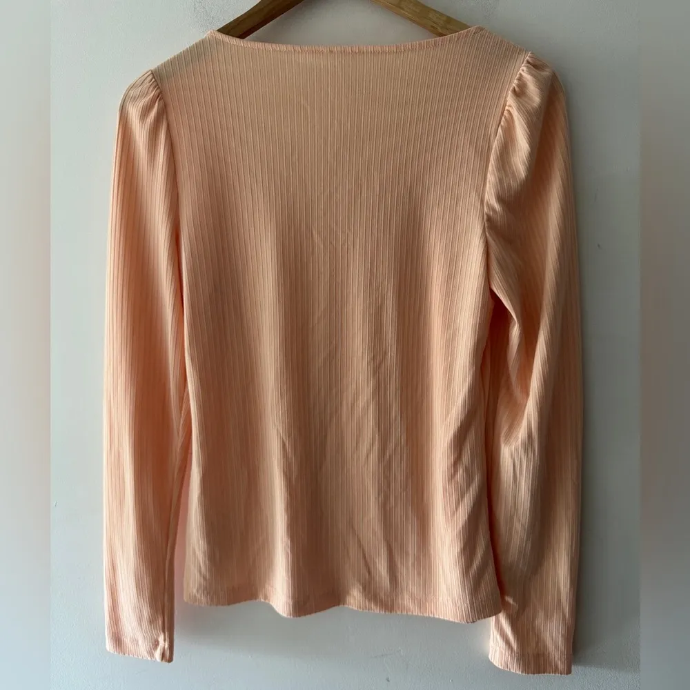 Anthropologie Ribbed Long Sleeve Scoop Neck Top Peachy Pink - Image 6