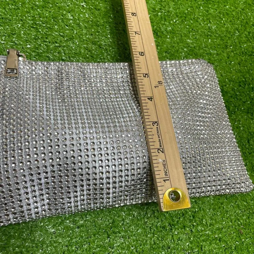 Vintage Y2K Silver Rhinestone Clutch Purse w/‎ Zipper Closure Small Shoulder Bag - Image 5