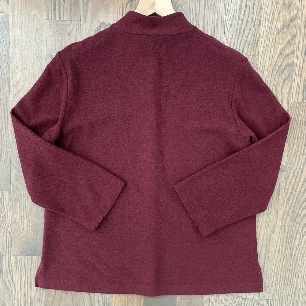 Eileen Fisher 100% Wool Boucle Knit Button Front Stand Collar Top in Cranberry S - Image 6