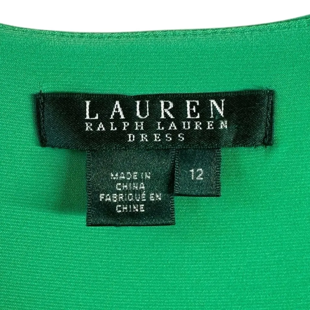 Ralph Lauren Kelly Green Draped Ruched Jersey Sheath Dress Size 12 - Image 5