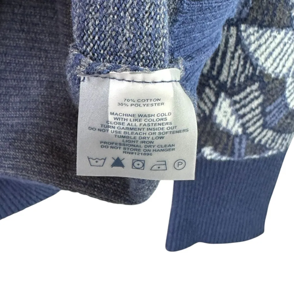 Title Nine Women’s M Full Zip Sweater Jacket Blue Cotton Blend Geometric Sleeve - Image 4