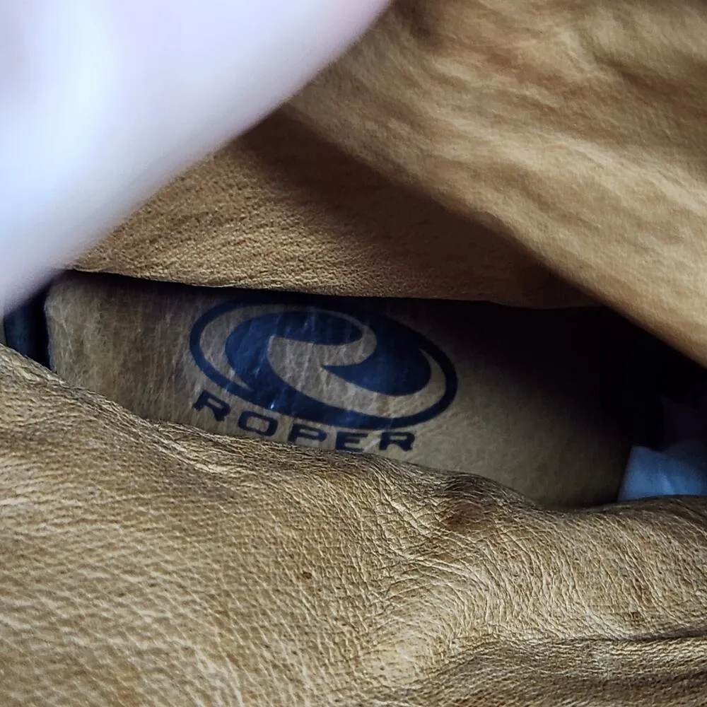 Roper Heel Stitched Leather Floral Western Cowgirl Boots Mid - Image 9