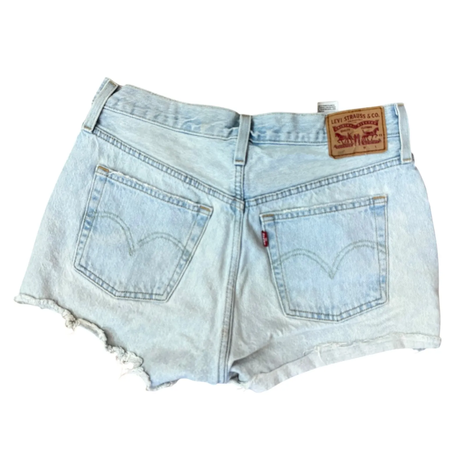 Levi's 501 Denim Shorts Light Wash Distressed Raw‎ Hem Casual W29 - Image 6