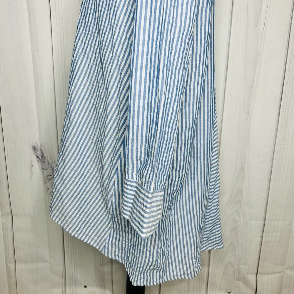 Habitat Clothes To Live In Button Up Blouse Crinkle Blue White Striped Size XS - Image 6