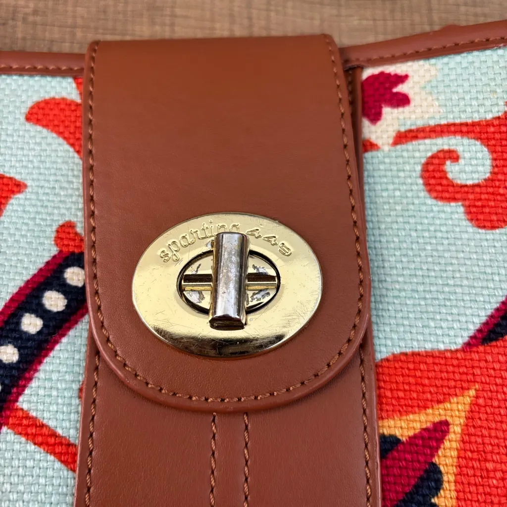 Spartina 449 Waving Girl Journey Hipster Bag Purse Linen Leather Blend Bright - Image 2