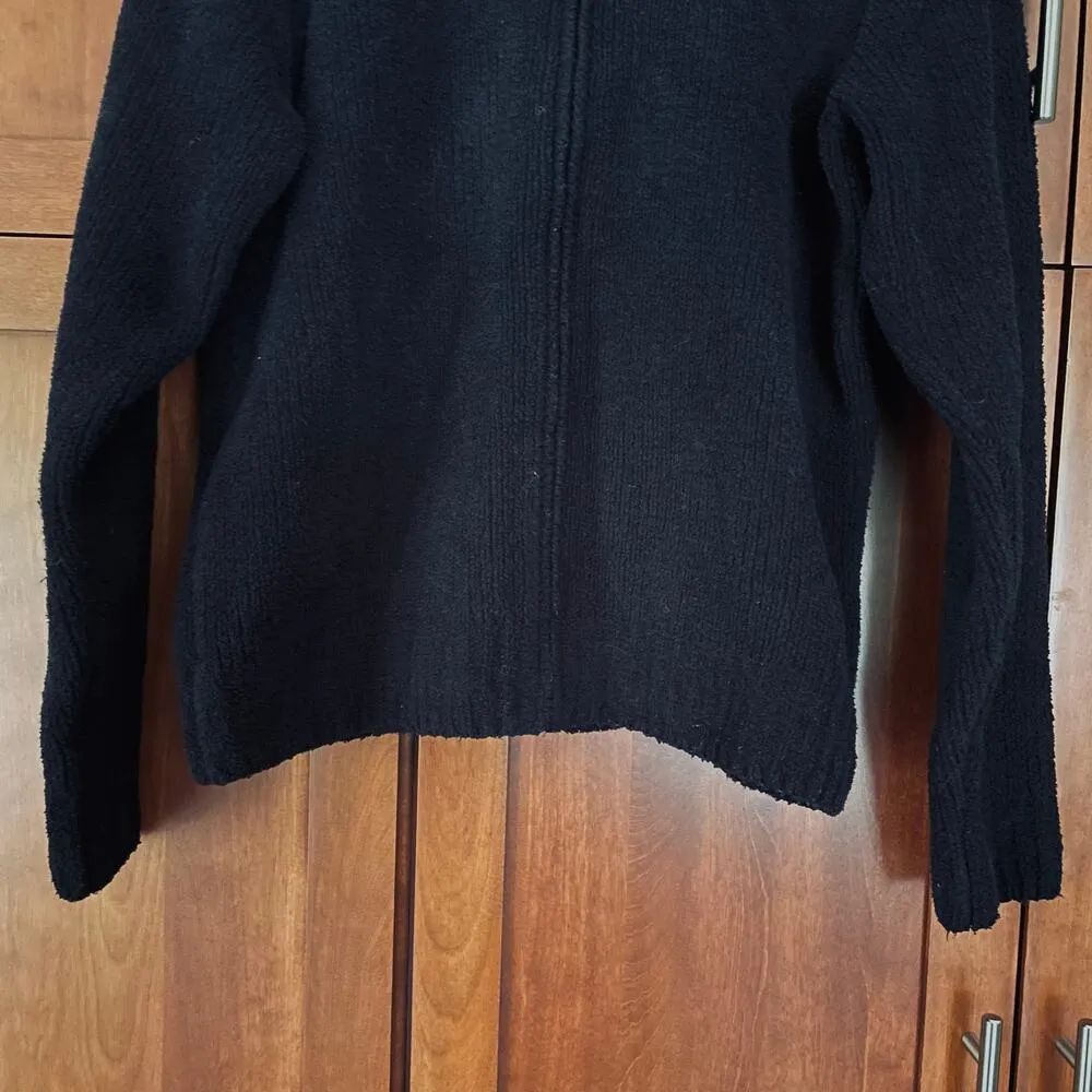 L.L. Bean Vintage Sweater Boucle Full Zip Black Size Small - Image 3