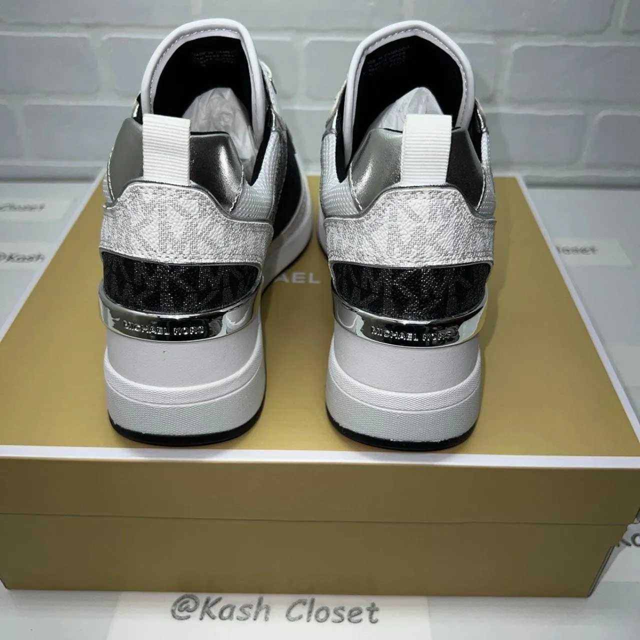 Michael Kors Black Multi Crista Trainer Tech Canvas MK Signature Shoes - Image 4