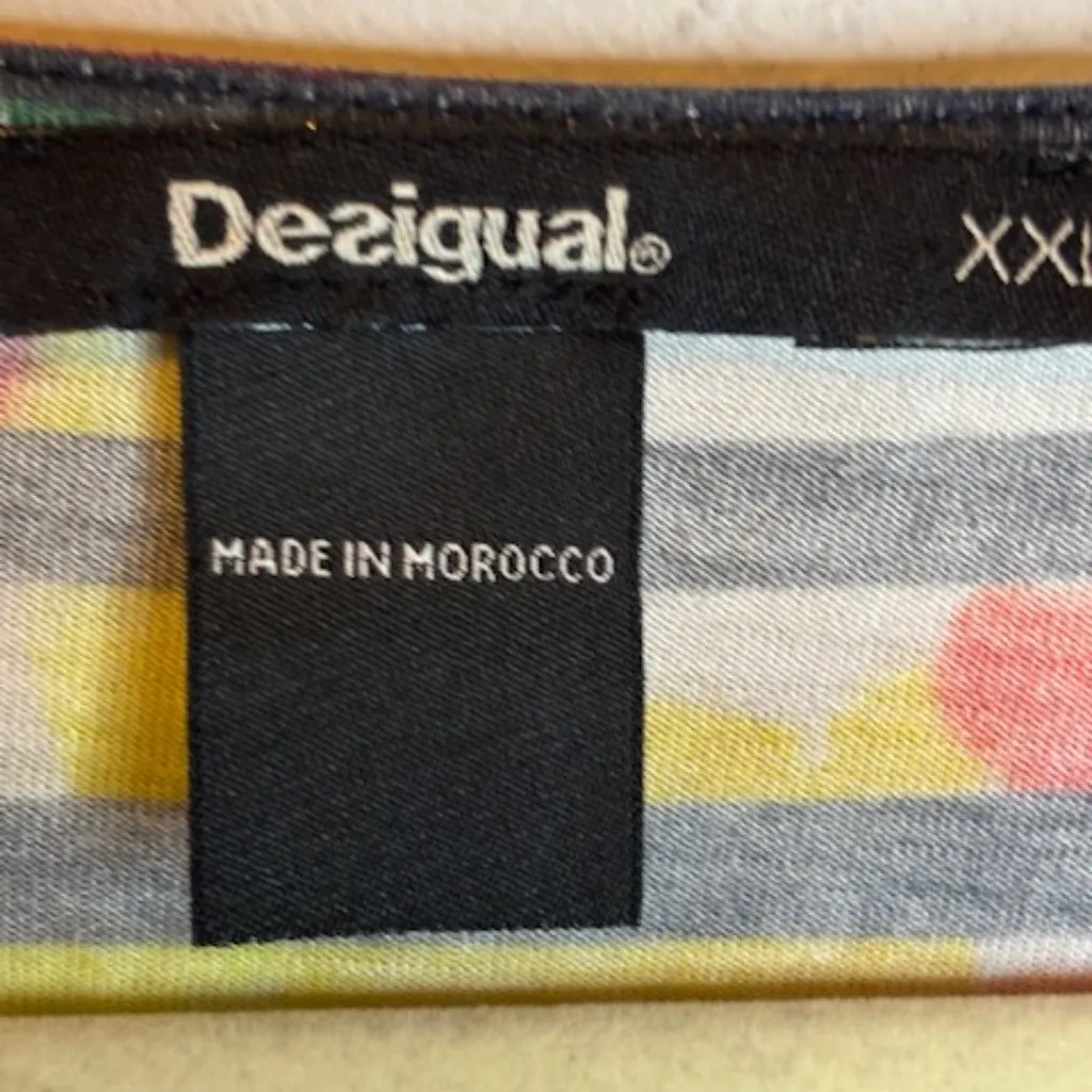 Desigual Blouse Women's Size 2X Tunic Floral Stripes - Image 3