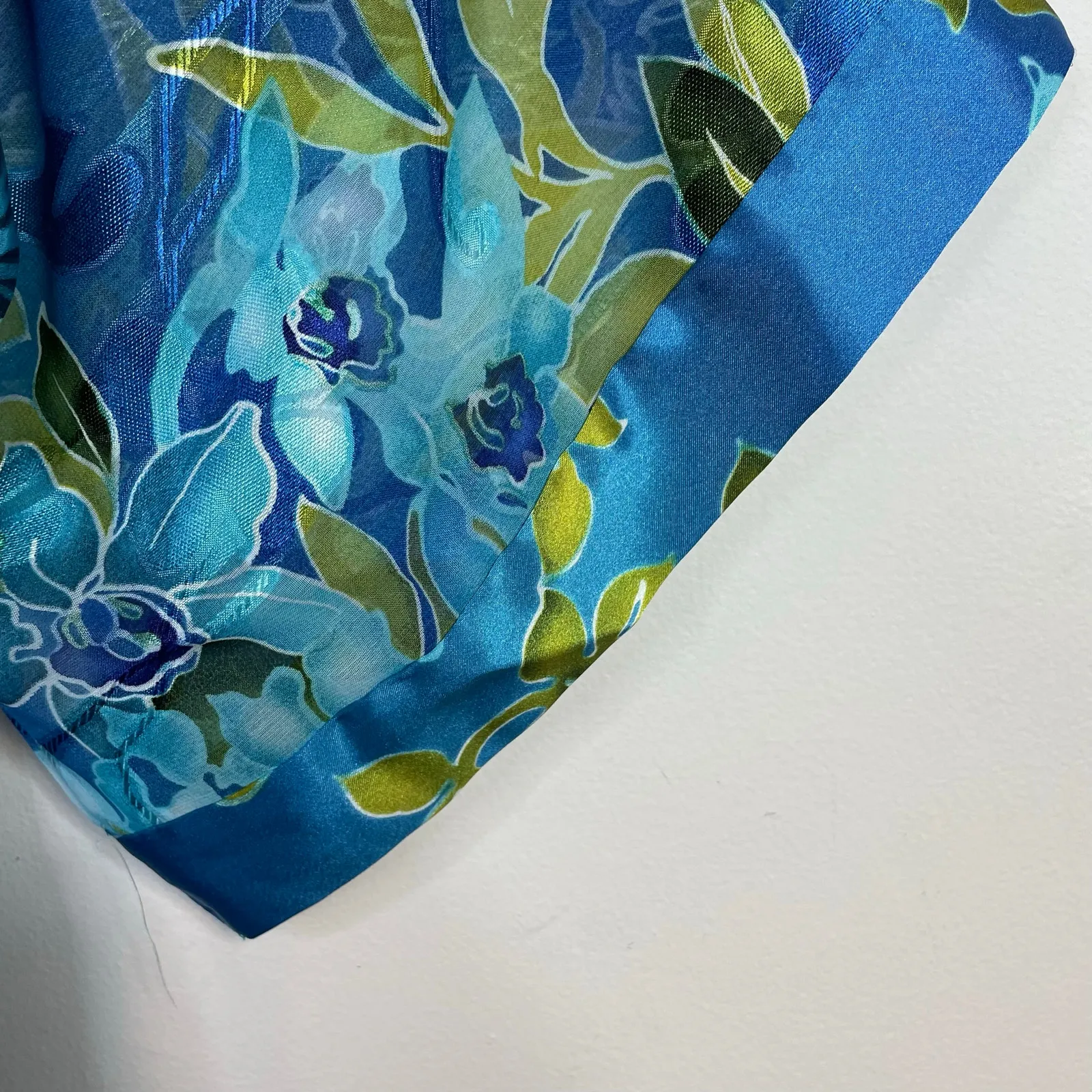 Vintage California Dynasty Sheer Floral Burnout Open Kimono Robe Duster womens S Blue - Image 9