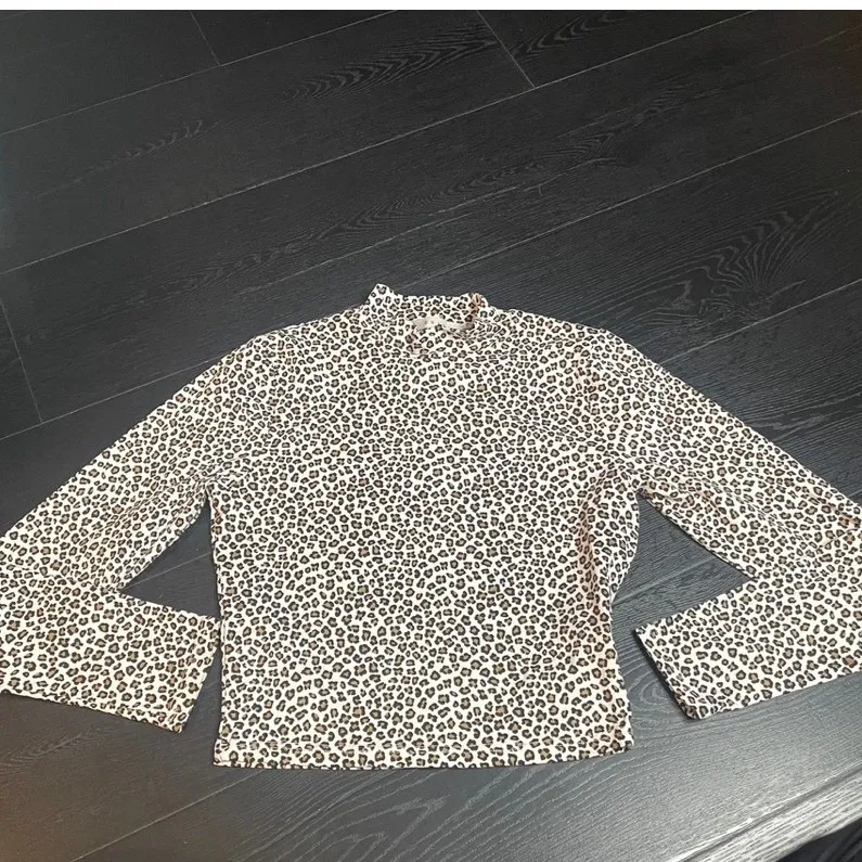Gaze Leopard Print Mock Neck Long Sleeve Top Women's XS Made in Mexico Brown - Image 2