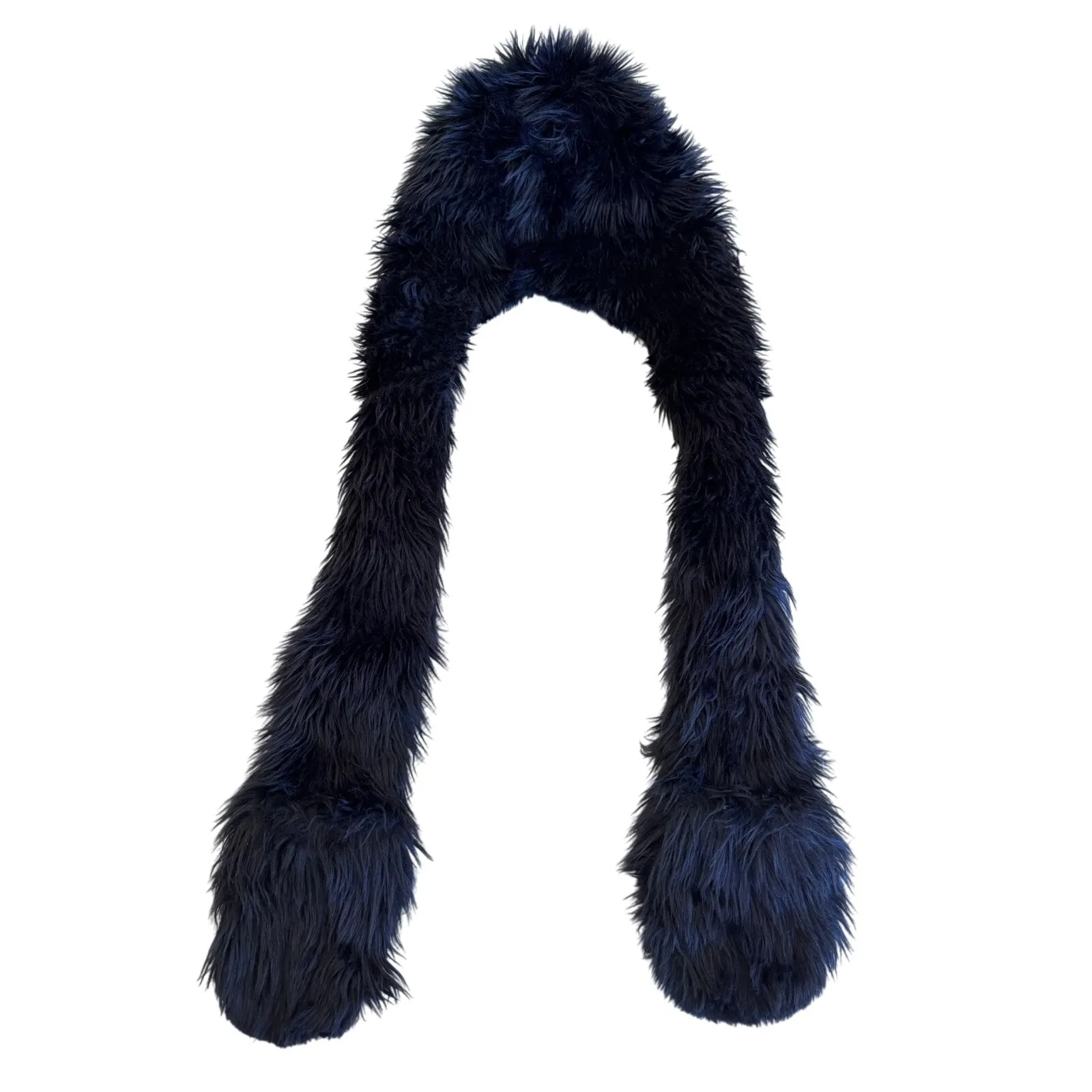 Spirithoods Black Wolf Faux Fur Hood Scarf Tribal Print Lined with Pockets - Image 2
