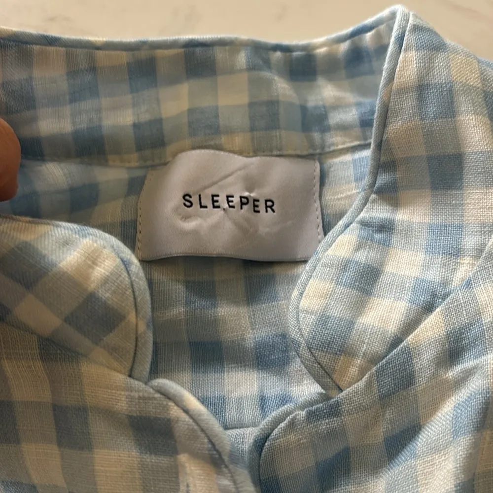 Sleeper  Blue and White Gingham Button Down Shirt Relaxed Fit - Image 2