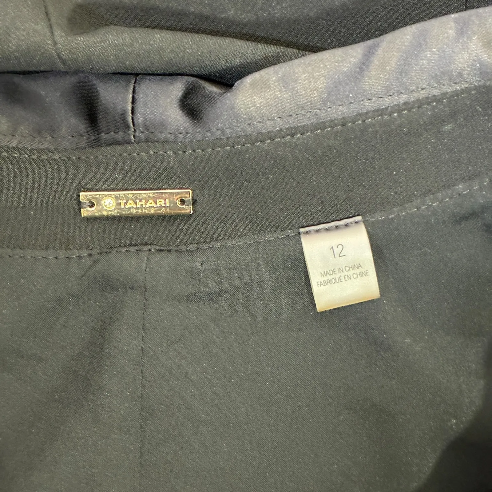 Tahari Satin Trim Blazer Dress Womens 12 Black Classic Formal Old Money - Image 5