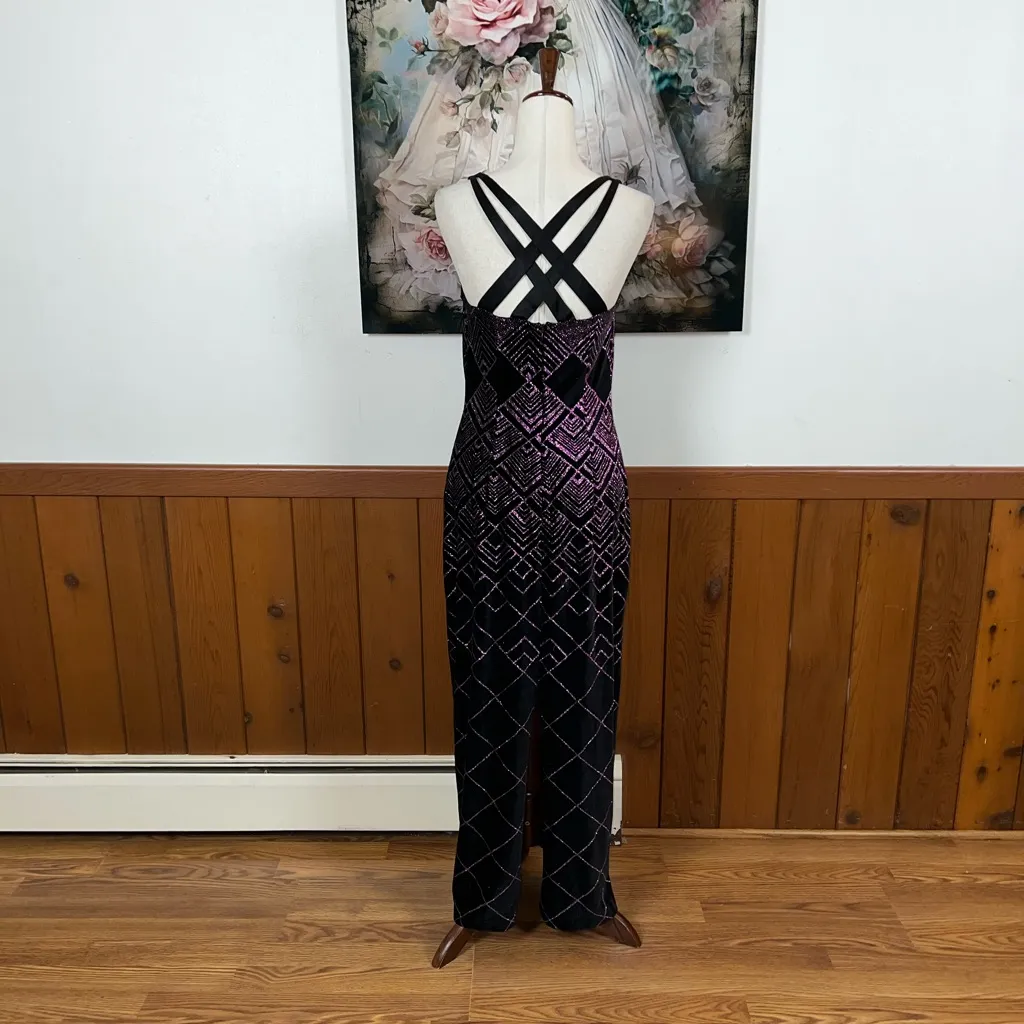 Beautiful Vintage 90s CDC Glitter Velvet Prom Gown! Black Size 8 - Image 5