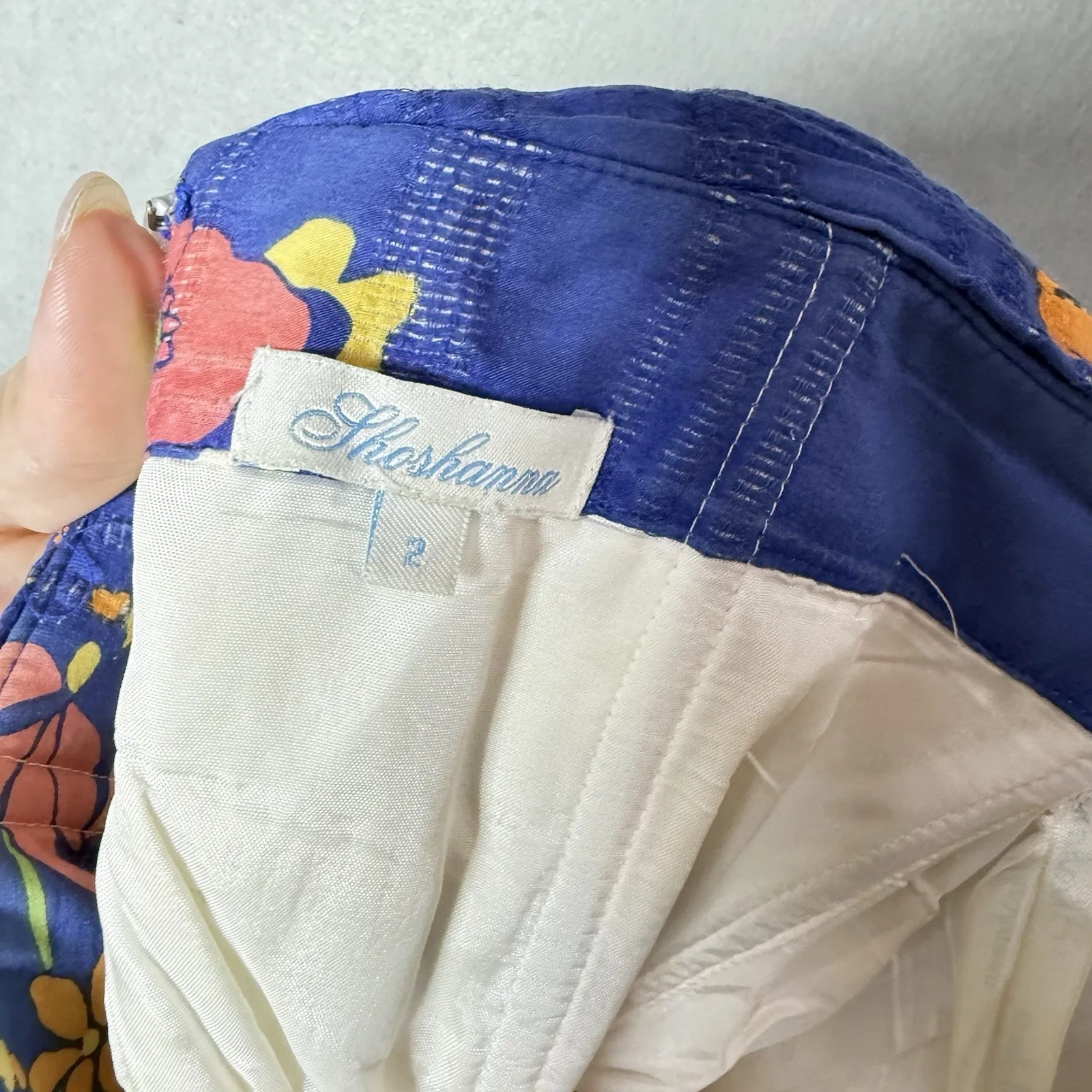 Shoshanna Dress Floral Blue Strapless Lined Cotton Silk Blend Mini Dress Women 2 - Image 7