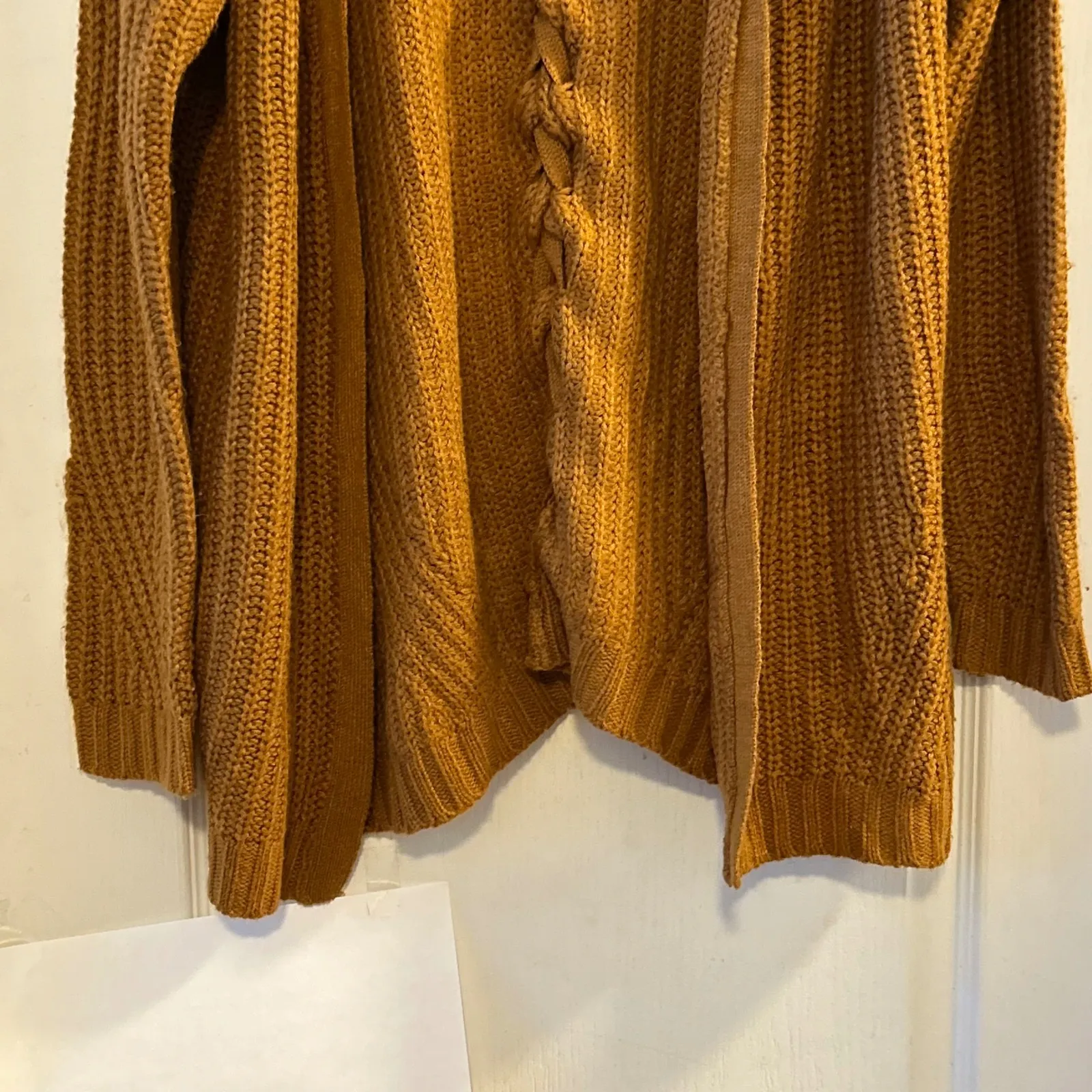 Pink Rose Women's Mustard Yellow Cable Knit Lace Up Back Cardigan Sweater Medium - Image 7