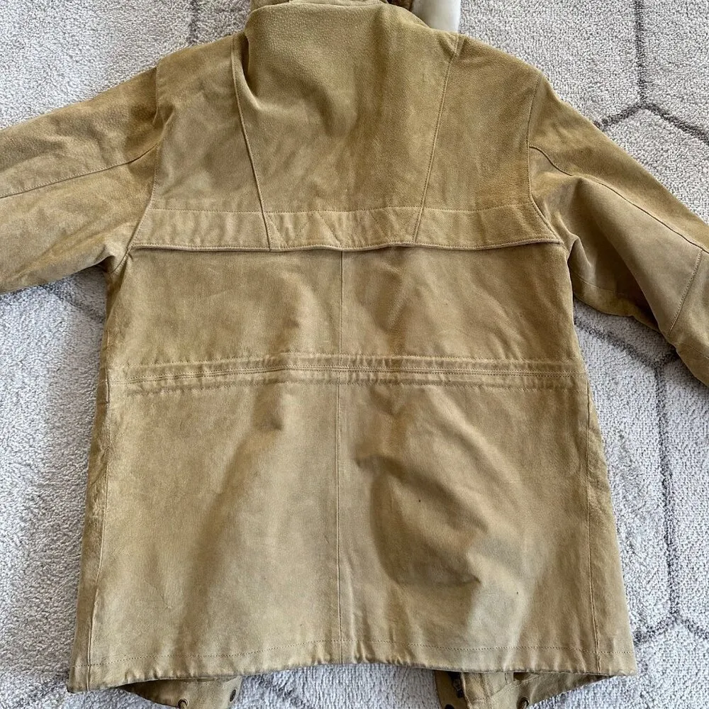 90s Tan Marsh Landing Suede Mid-Length Faux Fur Hooded Jacket  (LIST) - Image 3