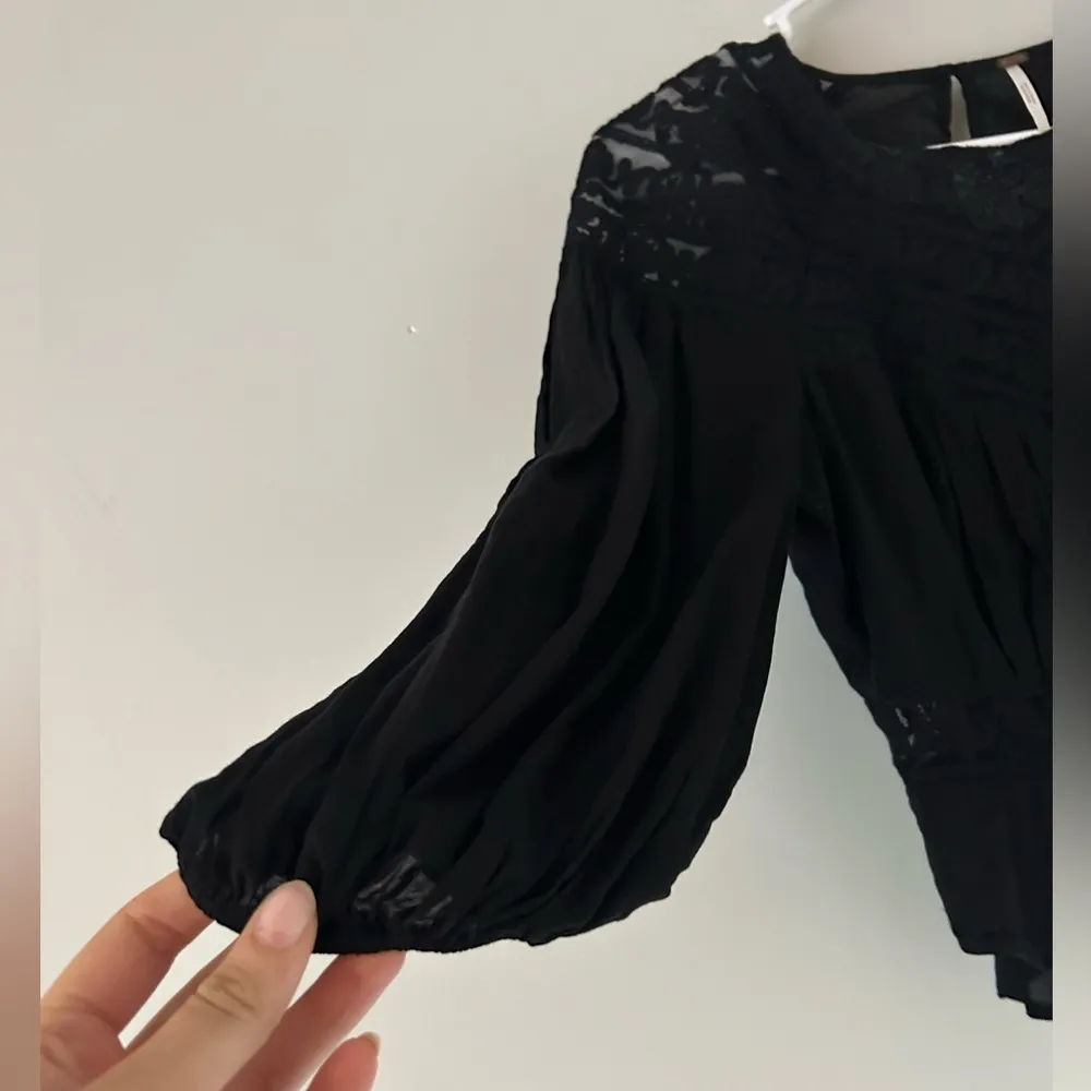 Free People Sweet Mornings Black Lace Blouse Top Size XS - Image 3