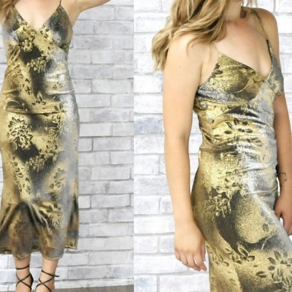 Metallic Midi ‎ Dress Gold Size M - Image 10