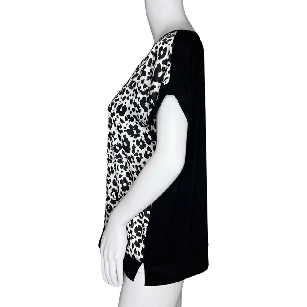 Sympli Shirt Womens 4 Black White Animal Print Satin Dolman Top Bold Edgy Unique - Image 3