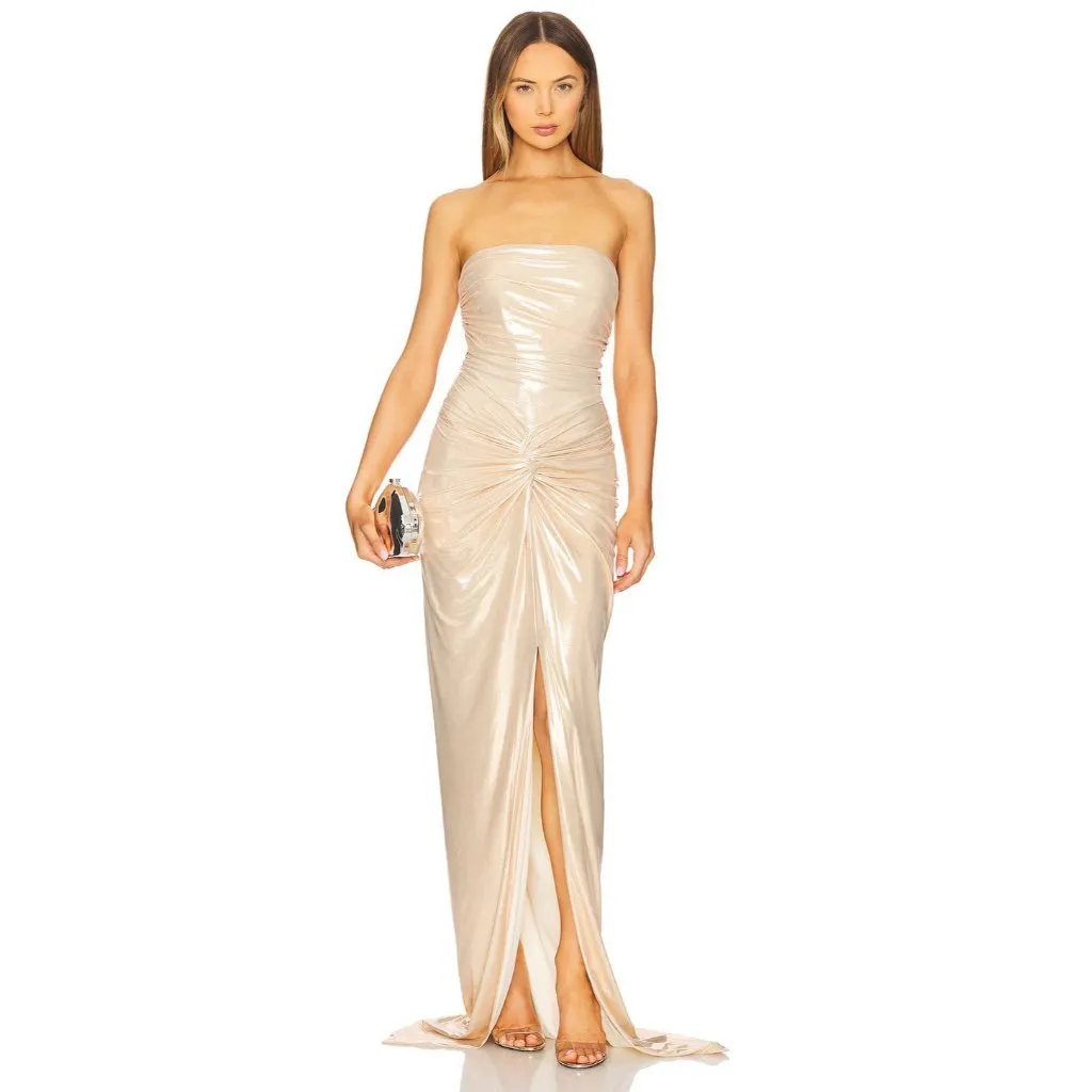 retrofete Maytal Strapless Lame Dress Latte Womens Size Medium Gold - Image 3