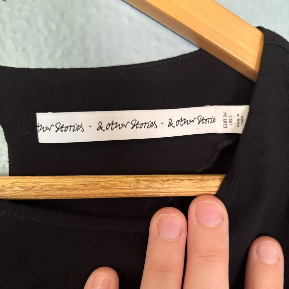 & Other Stories Black Sheer Panel Round Neck Short Sleeve Blouse 4 Office Preppy - Image 2