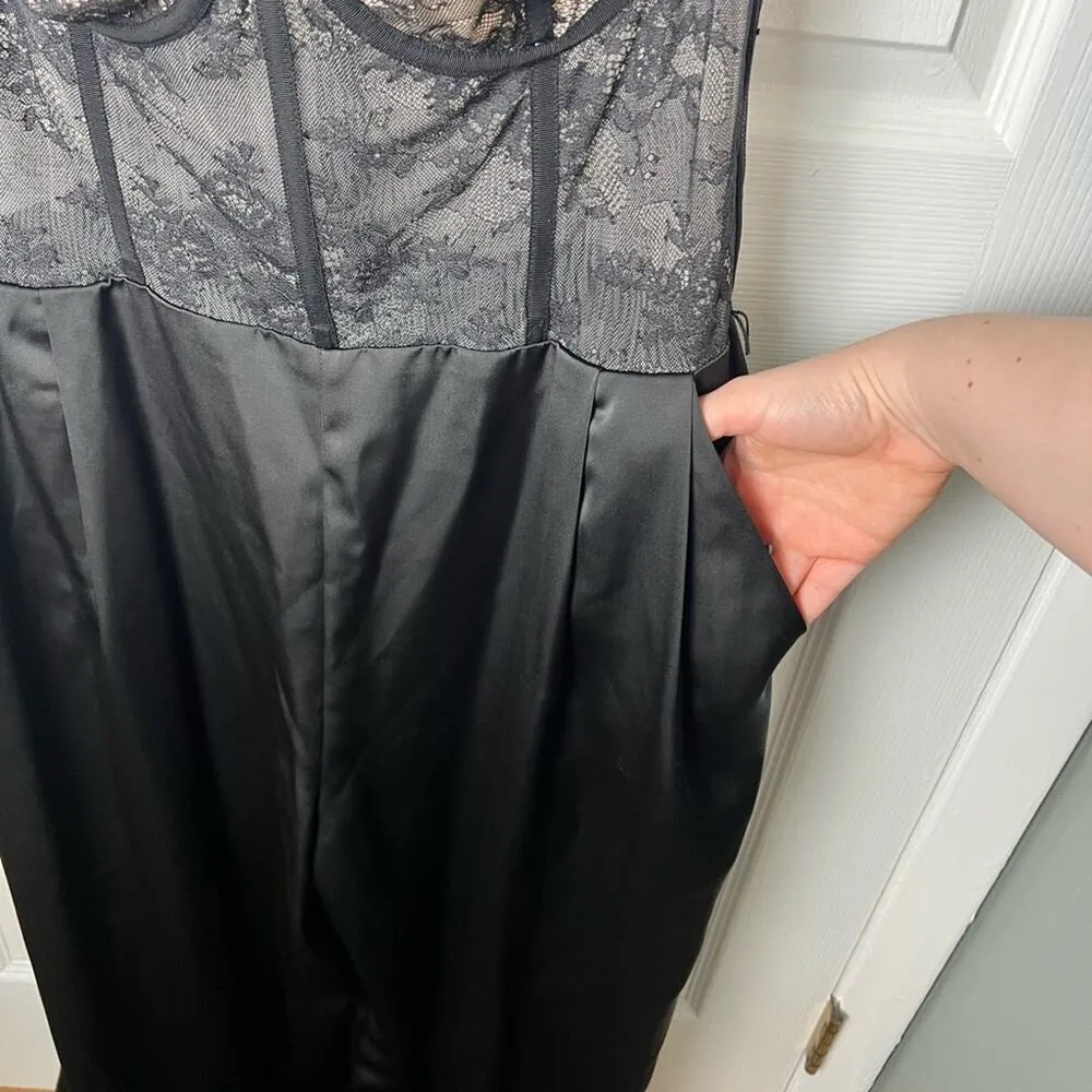 Katie May Black Tink Lace Bustier Sleeveless Wide Leg Jumpsuit XL - Image 7
